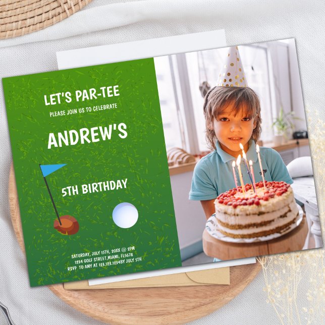 Convite para o Festa de Golfe Divertido (Let's Par-Tee Golf Birthday Invitations w photo)