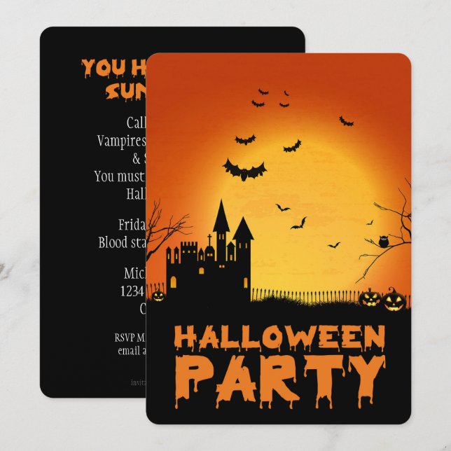 Convite para o Festa de Halloween da Casa Assombra (Frente/Verso)