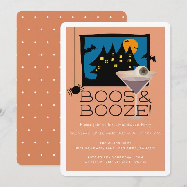 Convite para o Festa de Halloween de Boos e Booze (Frente/Verso)