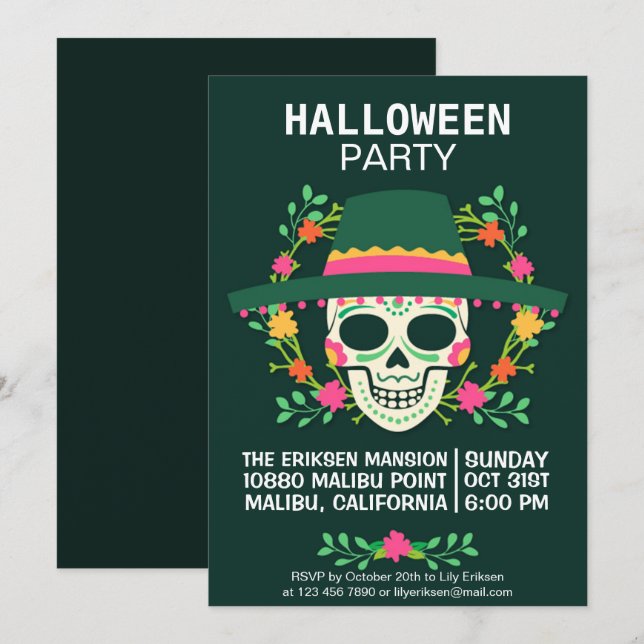 Convite para o Festa de Halloween do Dia de los Mu (Frente/Verso)