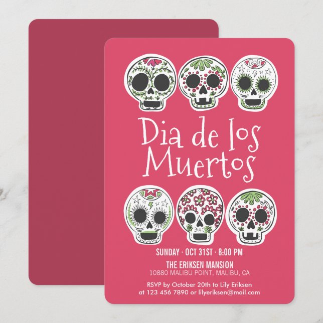 Convite para o Festa de Halloween do Dia de los Mu (Frente/Verso)