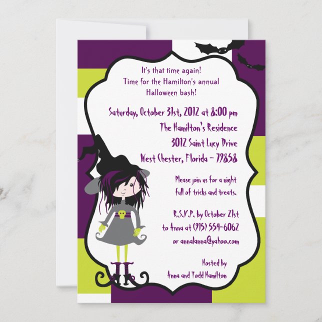 Convite para o Festa de Halloween Roxo, 5x7 (Frente)