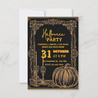Convite para o Festa Real Dourada de Halloween