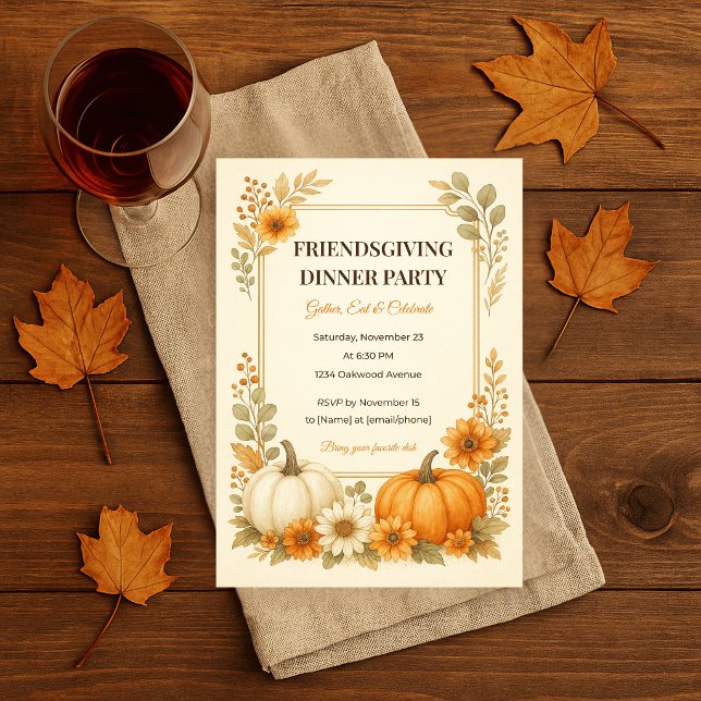 Convite para o Friendsgiving e Cartão de Menu Corr (Criador carregado)
