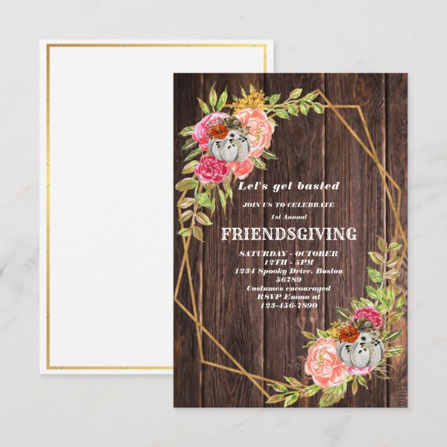 Convite para o Friendsgiving entre Folhas e Madeir (Frente/Verso)