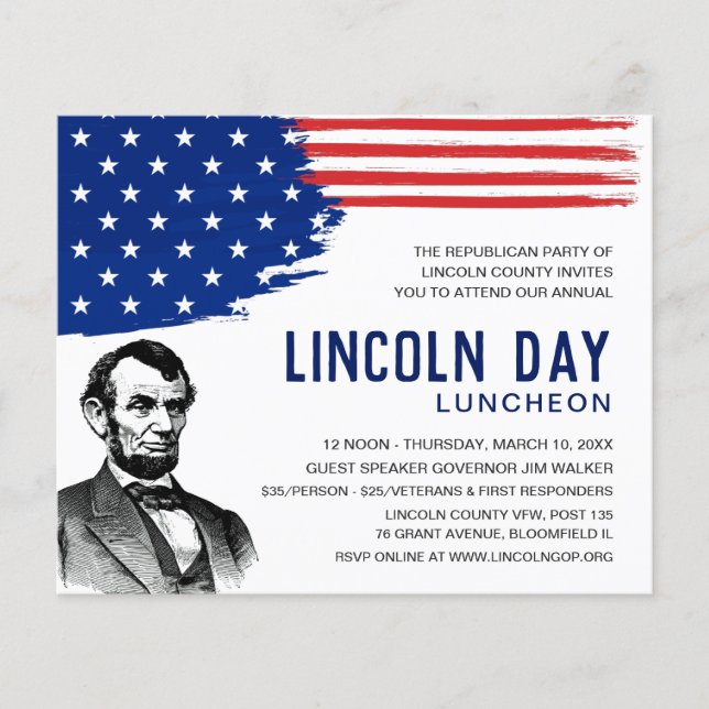 Convite para o Fundraiser do Lincoln Day Luncheon (Frente)