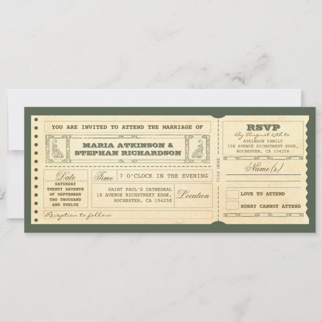 convite para o ingresso vintage e design rsvp (Frente)