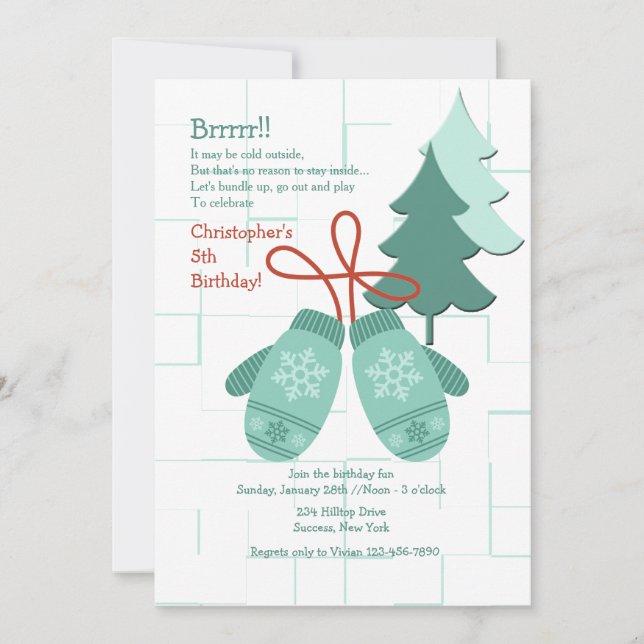 Convite para o inverno Mittens (Frente)