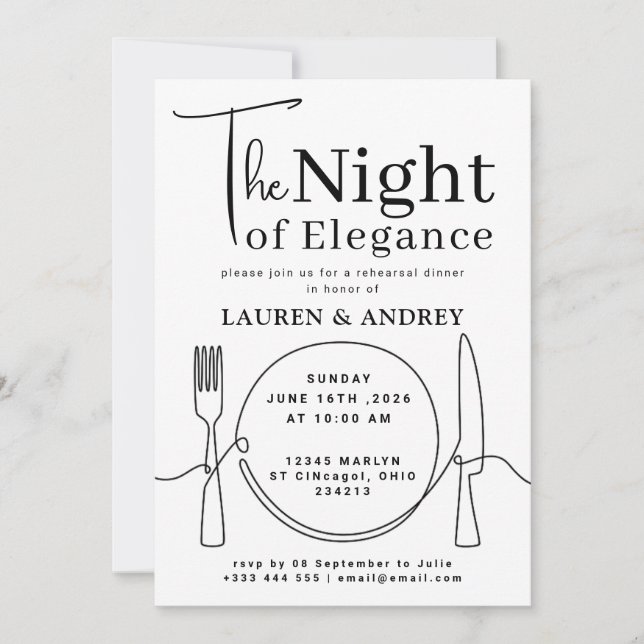 Convite para o Jantar de Ensaio da Noite de Elegân (Frente)