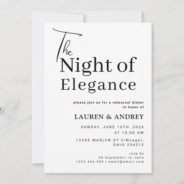 Convite para o Jantar de Ensaio da Noite de Elegân (Frente)