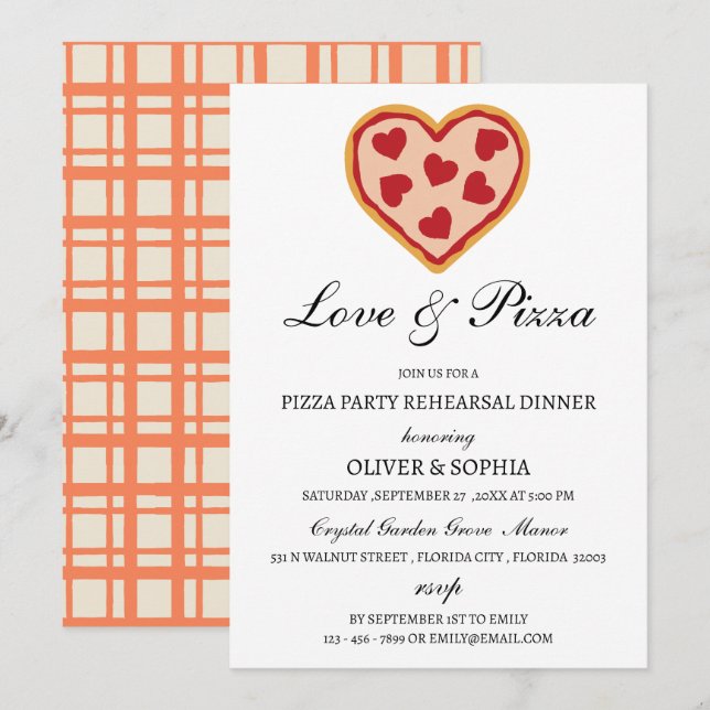 Convite para o Jantar de Ensaios Love & Pizza (Frente/Verso)