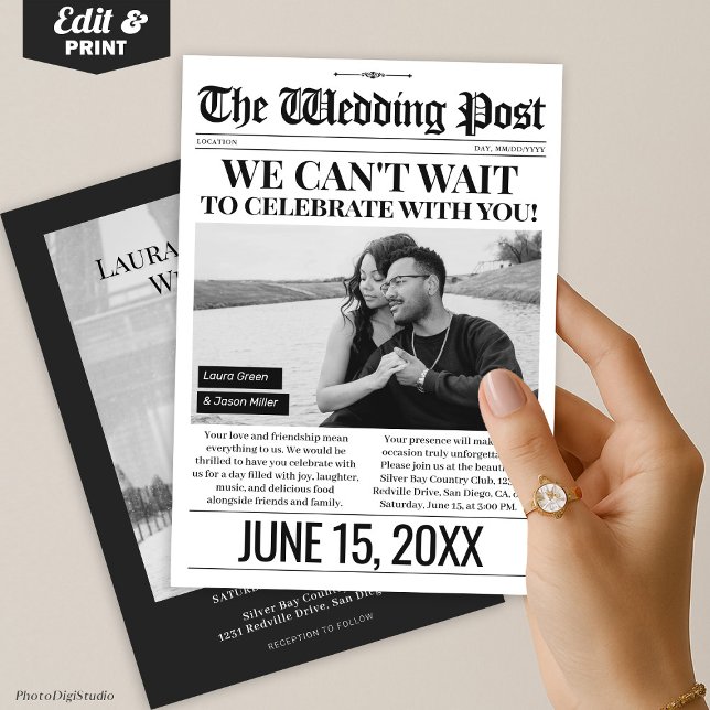 Convite para o Jornal de Casamento, Convite de cas (Wedding Newspaper Invitation, Photo Wedding Invite)