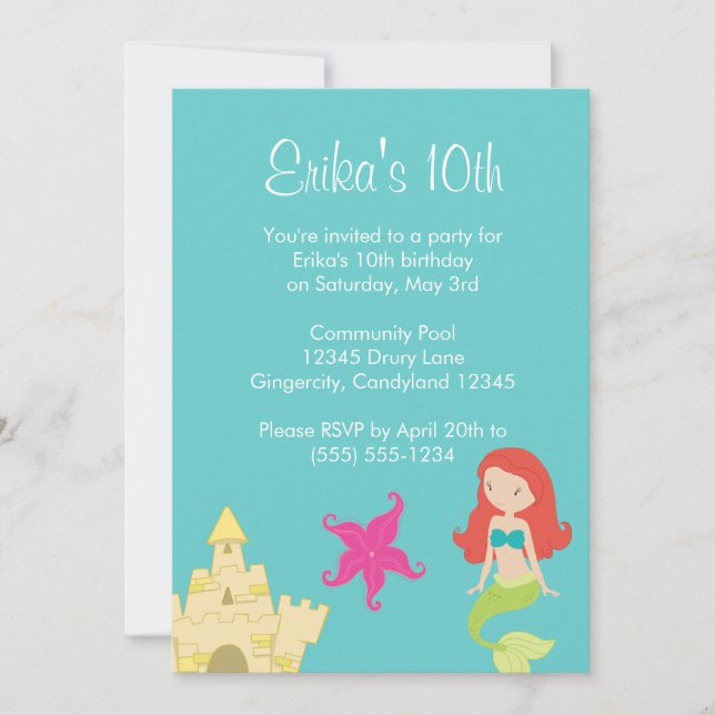 Convite para o Mar de Sereias de Cabelo Vermelho (Frente)