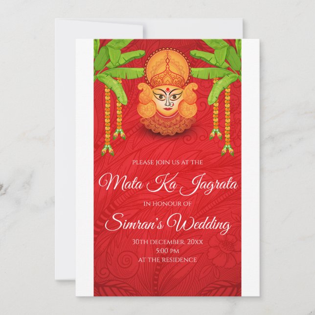 Convite para o Mata ka Jagrata Convite para a puja (Frente)