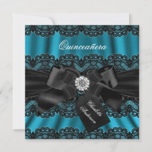 Convite para o Partido da Quinceanera Negra-Teal d