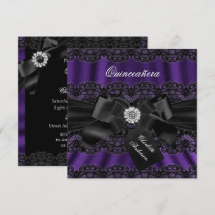 Convite para o Partido da Quinceanera Preto Roxo e
