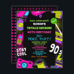 Convite para o partido de Piscina de aniversário d<br><div class="desc">Neon Fun Totalmente Incrível Convite de festas dos anos 90,  cores neonatais divertidas,  convites de festas de aniversários vibrantes coloridos da década de 90 foram criados que foram amados pelo cliente</div>