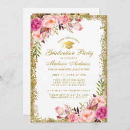 Convite para o Partido do Formando Glitter Dourado