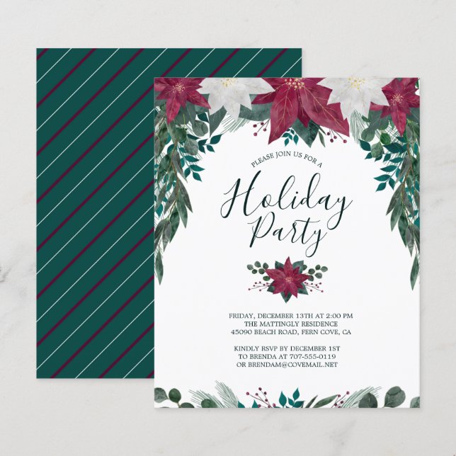 Convite para o Partido Feriado de Poinsettias Bran (Frente/Verso)