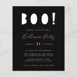 Convite para o partido negro Boo Halloween minimal