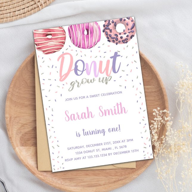 Convite para o Partido Pastel Sweet Editável (Pink Light Donut Birthday Invitations)