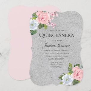 Convite para o Partido Quinceanera da Prata Floral