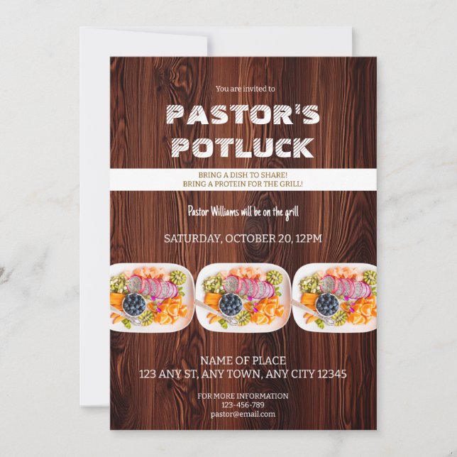 Convite para o Pastor Fire & Fellowship Potluck (Frente)