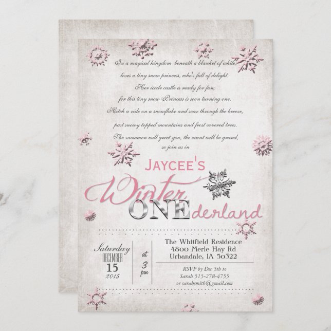 Convite para o primeiro aniversario Winter Onederl (Frente/Verso)