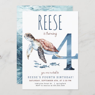 Convite para o quarto aniversário da tartaruga mar
