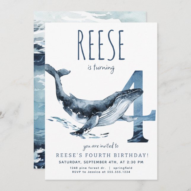 Convite para o quarto aniversário de baleia (Frente/Verso)