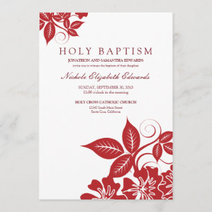 Convite para o Santo Batismo de Cranberry Floral
