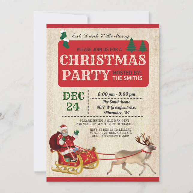 Convite para o Trenó do Papai Noel da Festa de Nat (Frente)