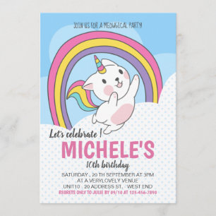 Convite para o Unicorn Cat Rainbow