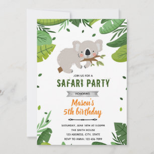 convite para o zoológico safari de coalas