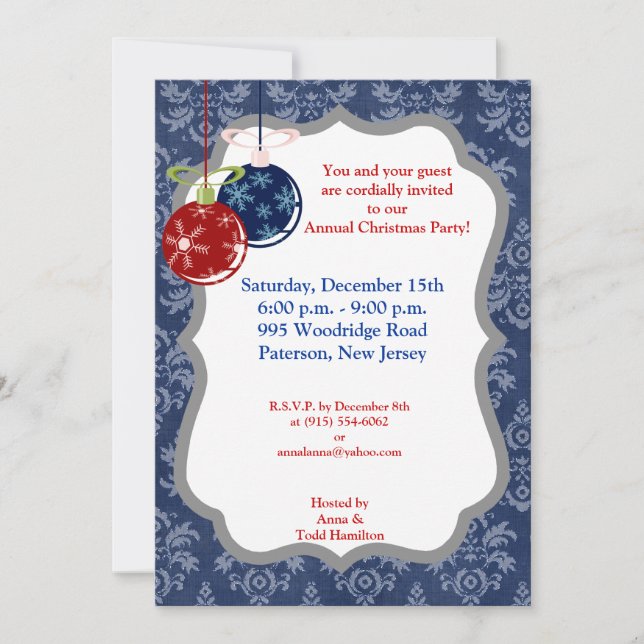 Convite para ornamentos Vermelho/Azul 5x7 (Frente)
