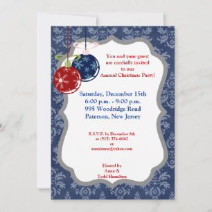 Convite para ornamentos Vermelho/Azul 5x7