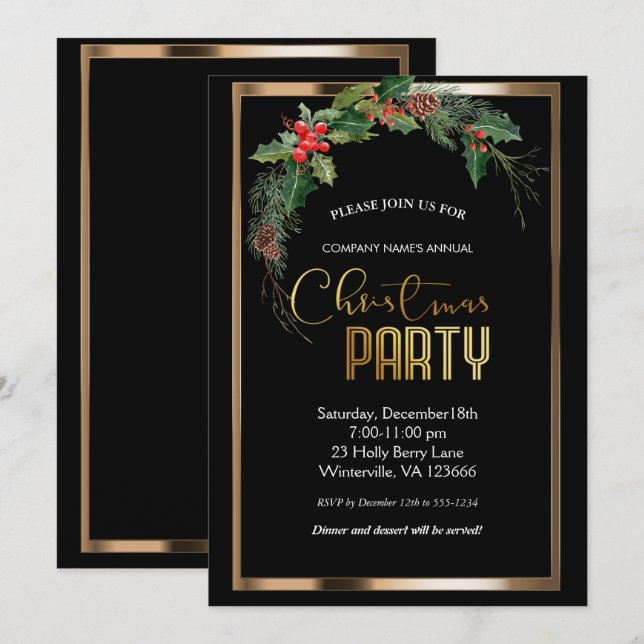 Convite para ouro festivo elegante de Natal (Frente/Verso)