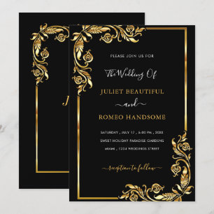 Convite para ouro Preto Floral e Casamento Dourado