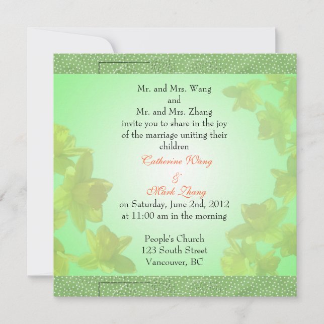 Convite para pais noivos, casamento (Frente)