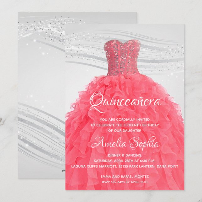 Convite para palhaços cor-de-rosa com Quinceañera  (Frente/Verso)