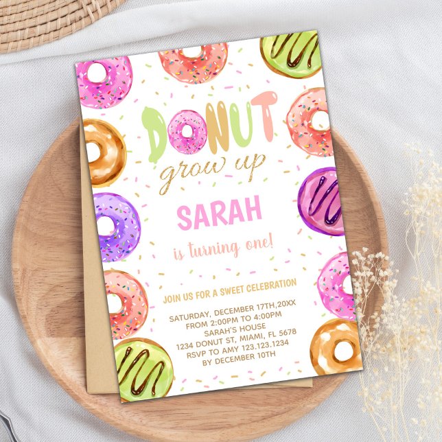 Convite para Partido de Doce Tratado Editável (Light Colors Donut Birthday Invitations)