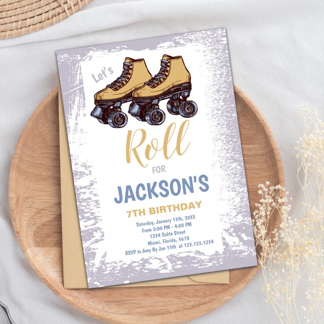 Convite para Partido de Skate Azul Editável (Boy Skating Birthday Invitations)