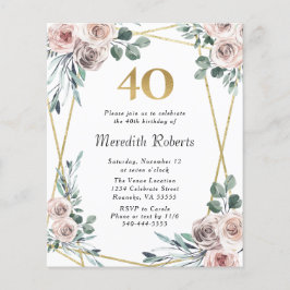 Convite para Partido Dourado Floral aniversário de