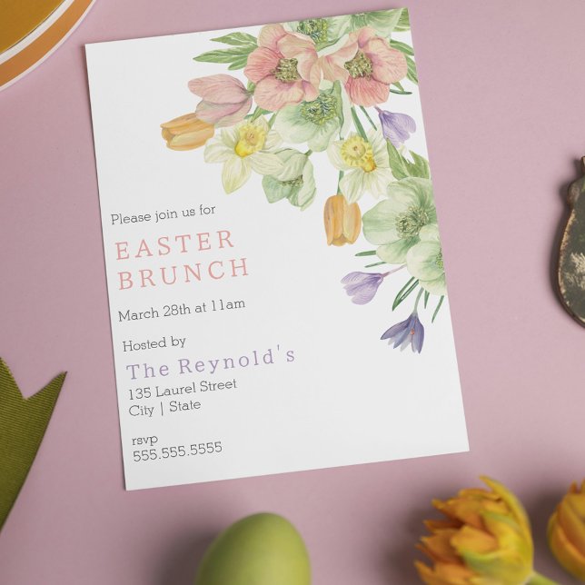 Convite para Páscoa de Flor de Aquarela Elegante (Elegant Watercolor Flower Easter Brunch Invitation
)