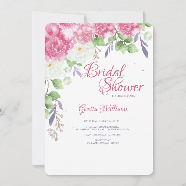 Convite para peônias cor-de-rosa (Frente)