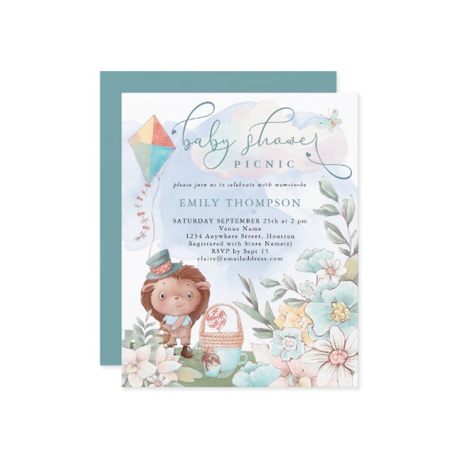 Convite para Picnic Chá de fraldas de Hedgehog de  (Frente/Verso In Situ)