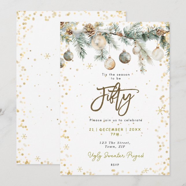 Convite para pinheiros da festa de 50 baubles (Frente/Verso)