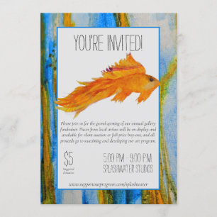 Convite para pintura de cor d'água laranja e azul