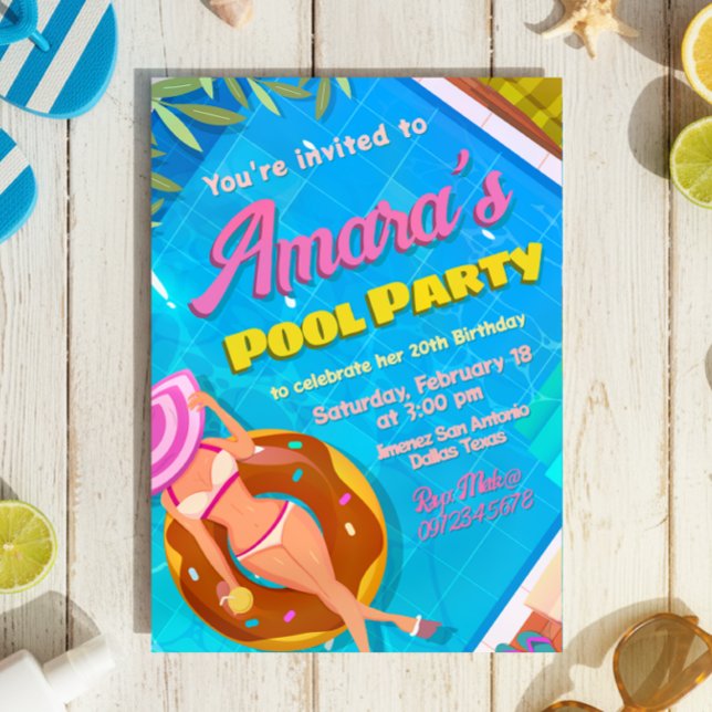 Convite para piscina Party Girl (Pool Party Invitation)