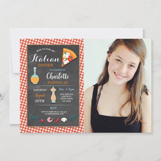 Convite para pizza de giz de Festa de aniversário  (Frente)